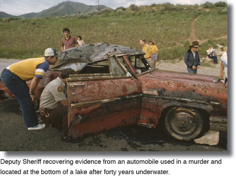 Recovering Sunken Car from Lake at Crime Scene